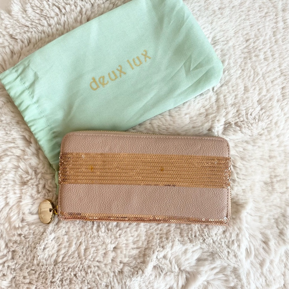 Deux Lux Clutch wallet with zipper sequins Rose Gold